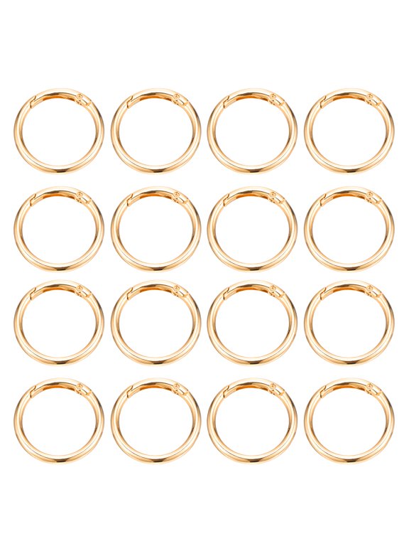 16 Pcs Metal Spring O Rings, 1.5"/39mm Trigger Spring O Ring Round Clips Snap Hooks Rack Plating for Keyring Buckle Keychains Bag Charm Purse Handbag Strap DIY Craft, Pale Gold