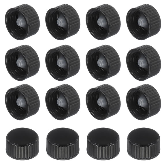 Uxcell 16 Pcs Phenolic Resin Cover, 18mm Poly Seal Screw Caps Plastic Replacement Bottle Caps Thread Plastic Lids for Chemicals Food Cosmetics Bottles, Black