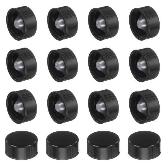 Uxcell 16 Pcs Phenolic Resin Cover, 22mm Poly Seal Screw Caps Plastic Replacement Bottle Caps Thread Plastic Lids for Chemicals Food Cosmetics Bottles, Black