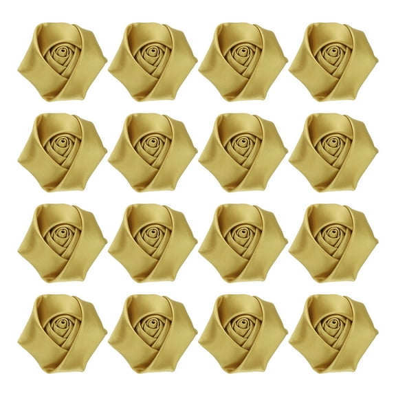 Uxcell 16Pcs Ribbon Roses 2 inch Rose Artificial Fabric Flowers Gold