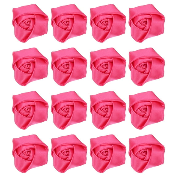 Uxcell 16 Pcs Ribbon Roses 2 Inch Rose Artificial Fabric Flowers Bright Pink
