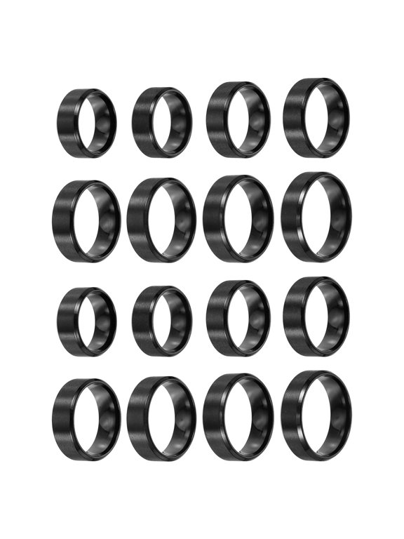 16 Pcs Stainless Steel Ring, 8 mm Plain Ring Blanks Size 6/7/8/9/10/11/12/13 Matte Brushed Wedding Bends for Men Women, Black