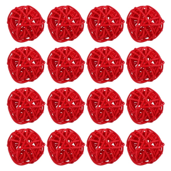 Uxcell 16 Pcs Wicker Rattan Balls 1.2 Inch Rattan Decorative Balls Vase Fillers for Wedding Party Bright Red