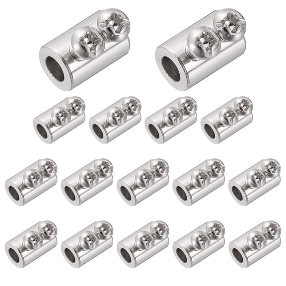 Uxcell 16 Pcs Wire Rope Cable Clamp, 12 x 8mm Iron Double Hole Wire Rope Clips Adjustable Lock Crimping Loop Sleeve Stop for 4.2mm Dia Cable, Silver