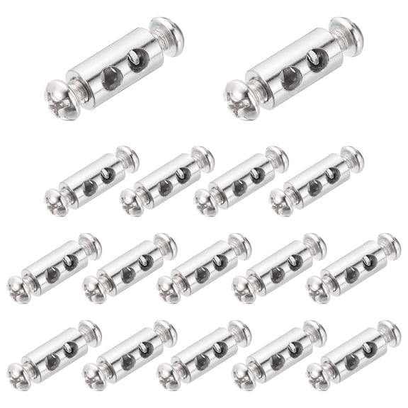 Uxcell 16 Pcs Wire Rope Cable Clamp, 14 x 7mm Iron Double Hole Wire Rope Clips Adjustable Lock Crimping Loop Sleeve Stop for 3.2mm Dia Cable, Silver