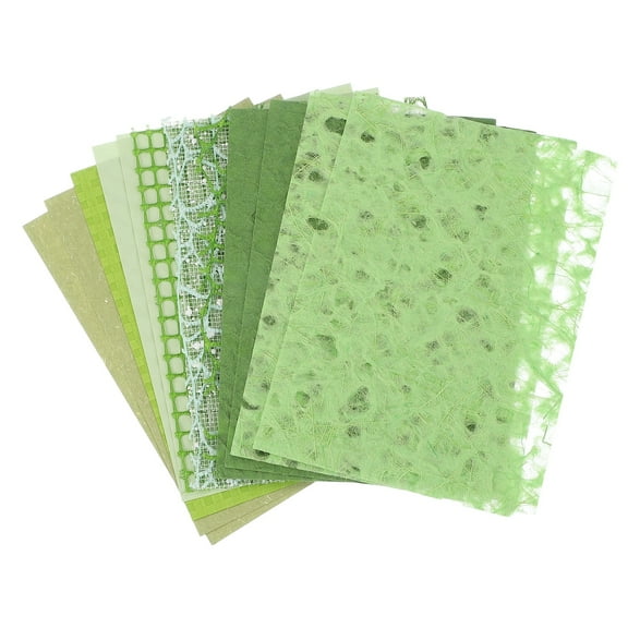 Uxcell 16 Sheets Textured Scrapbook Paper, Mixed Special Paper Mesh Fabric Assorted Set for Scrapbooking Junk Journal Card DIY Materials Collage Card Embellishments Supplies, Green