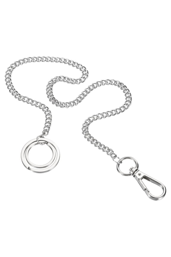 16" Wallet Chain with Keyrings Clasp Metal Belt Loop Clip, Silver