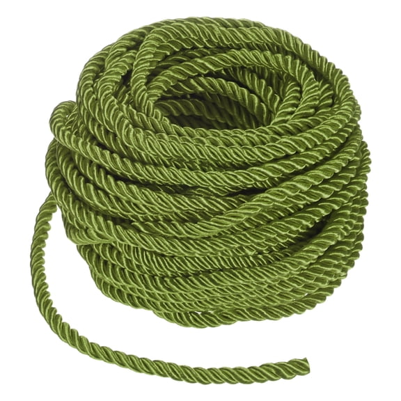 Uxcell 16 Yards Soft Twisted Rope Trim, 5 mm/0.2 in Army Green Polyester Twisted Silk Rope Cord for DIY Craft