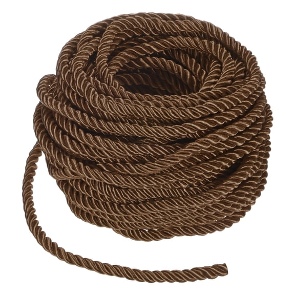 Uxcell 16 Yards Soft Twisted Rope Trim, 5 mm/0.2 in Coffee Polyester Twisted Silk Rope Cord for DIY Craft