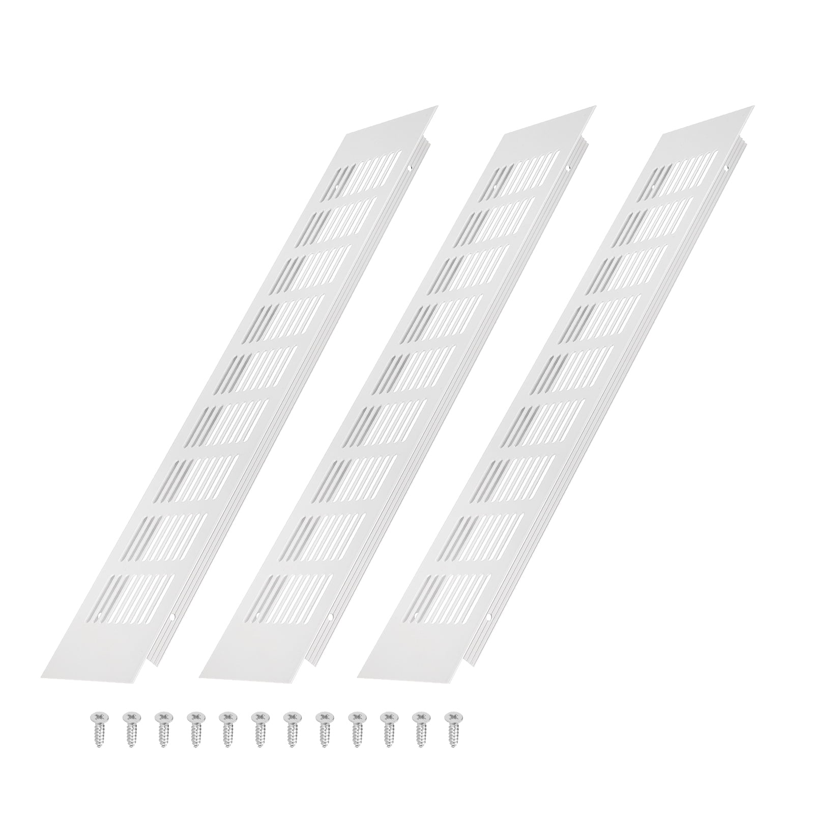 Uxcell 16 x 3 Inch Door Air Vent Cover, 3 Set Heavy Duty Aluminum Grille Ventilation Cover Louvered with 12 Mounting Screws for Cabinet Wardrobe Door, Grey