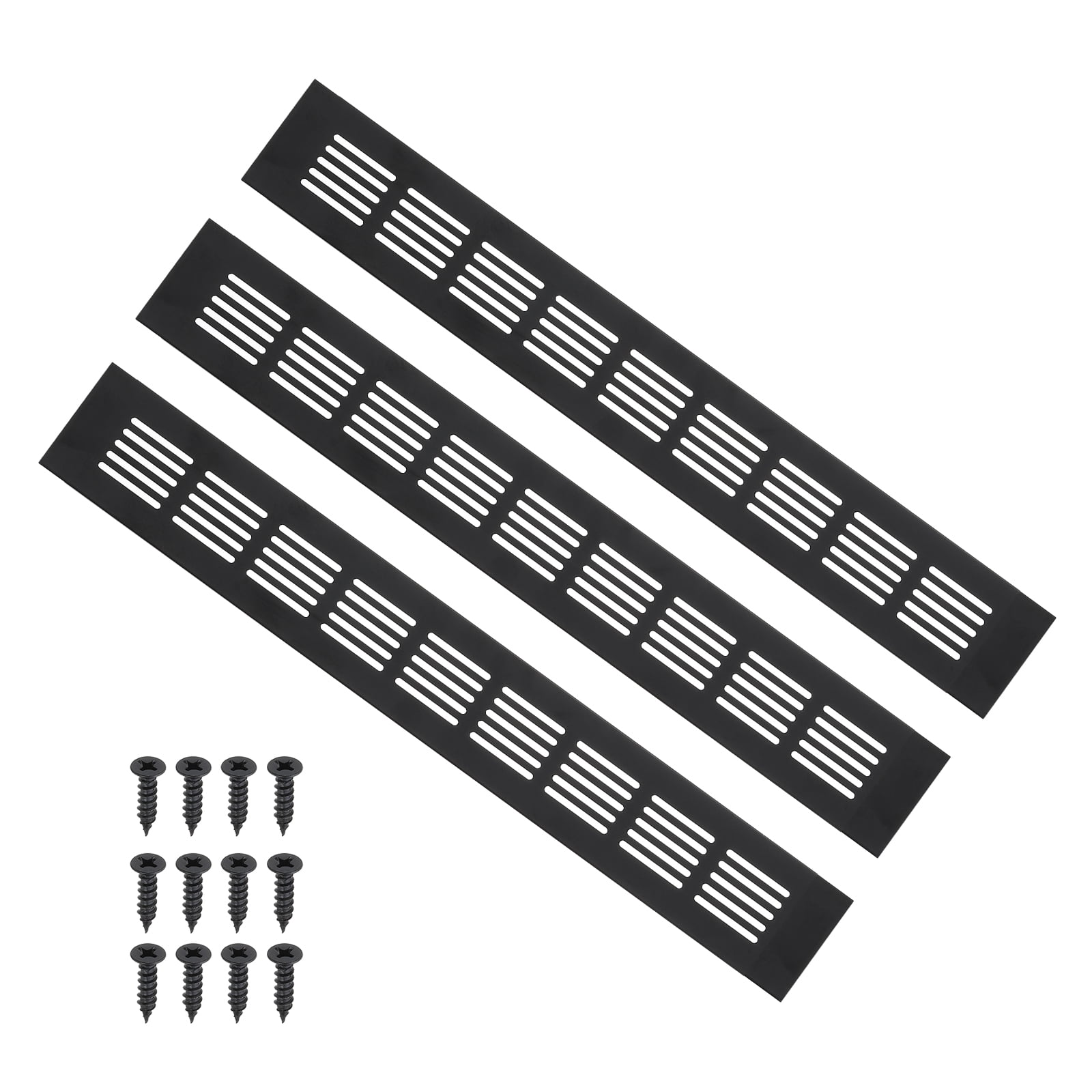 Uxcell 16"x2" Rectangle Air Vent Cover 3pcs Door Grille Ventilation Cover Louvered with Screws for Cabinet Black