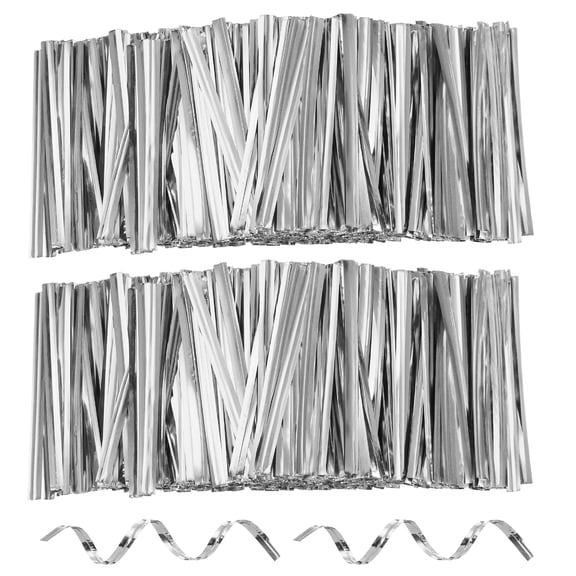 Uxcell 1600pcs Bag Twist Ties 2.4" Reusable Metallic Twist Ties Wire Cable Ties Plastic Bag Sealers for Party Bread Candy Cake Present Supplies, Silver Tone
