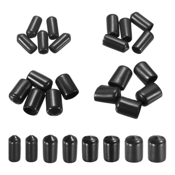 Uxcell 160pcs Round End Protective Caps Rubber Cover 1/4" 3/8" 1/2" 5/8" Black Screw Protector for Screw Bolt, Plumbing Pipe