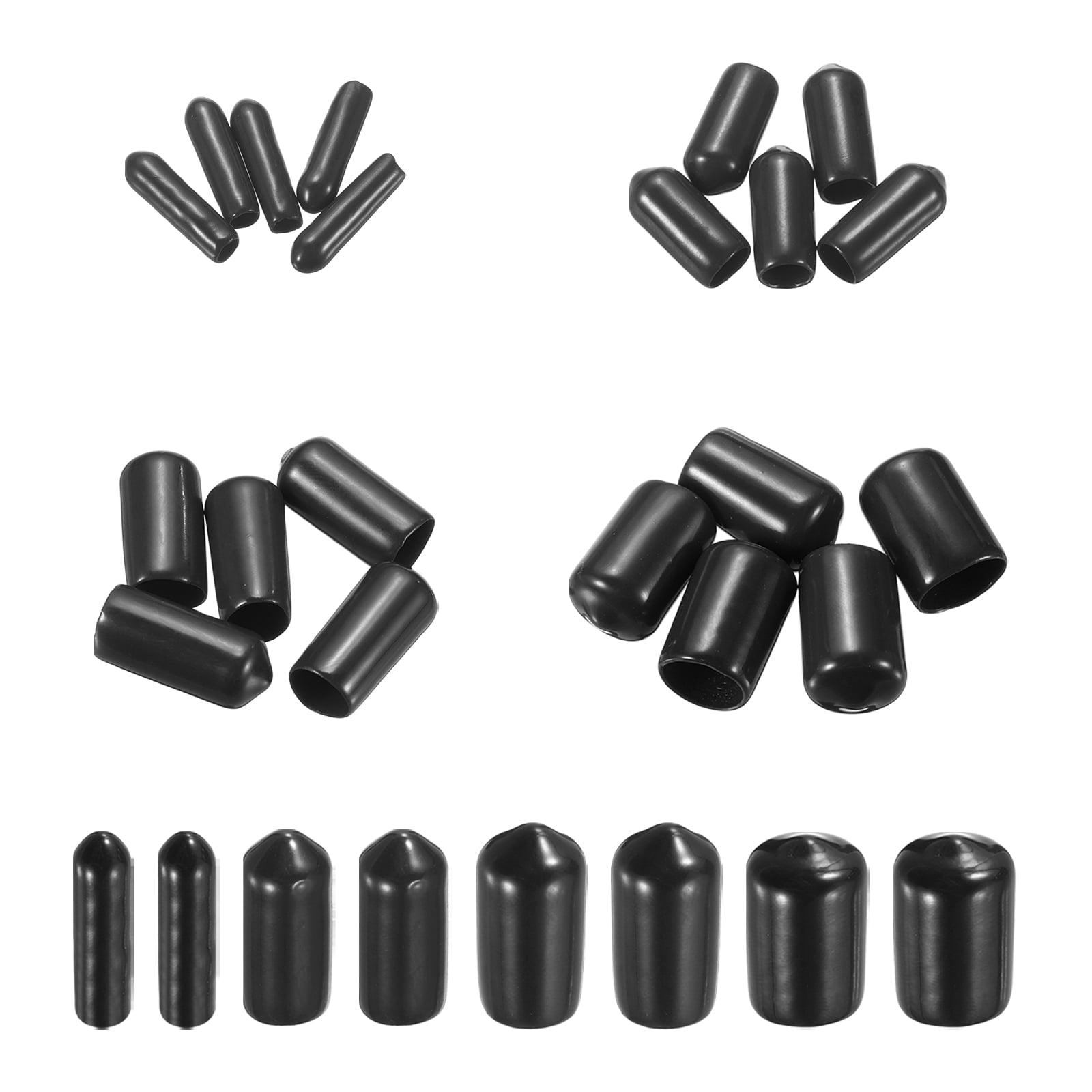 MECCANIXITY 80-Piece Round Rubber Protective Caps – 4 Sizes (1/4" To 7/16") For Screws, Bolts & Pipe Ends, Black