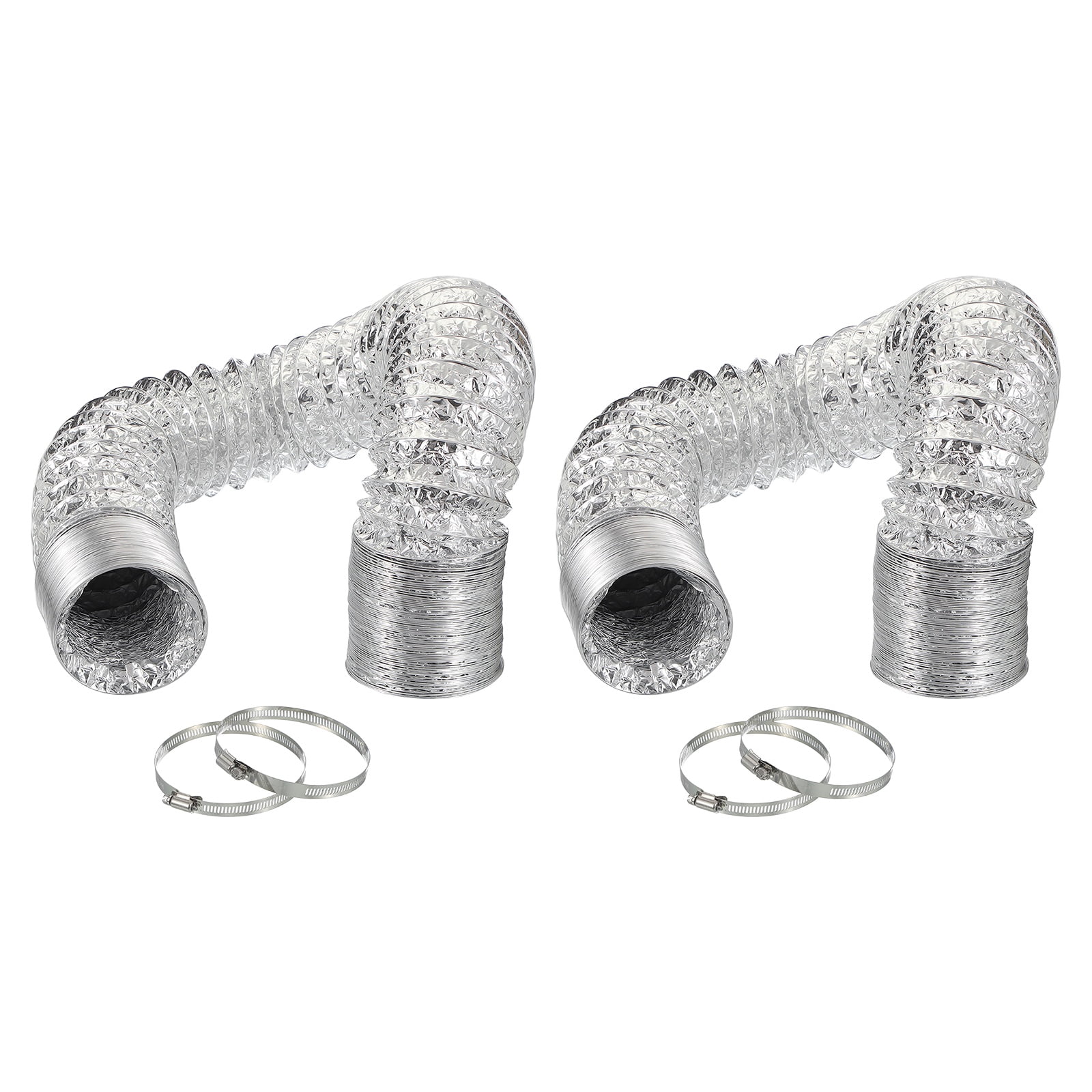 Uxcell 16Ft Dryer Vent Hose 4" Dia. 2Pcs Flexible Aluminum Ducting 4 Clamps Included, Silver
