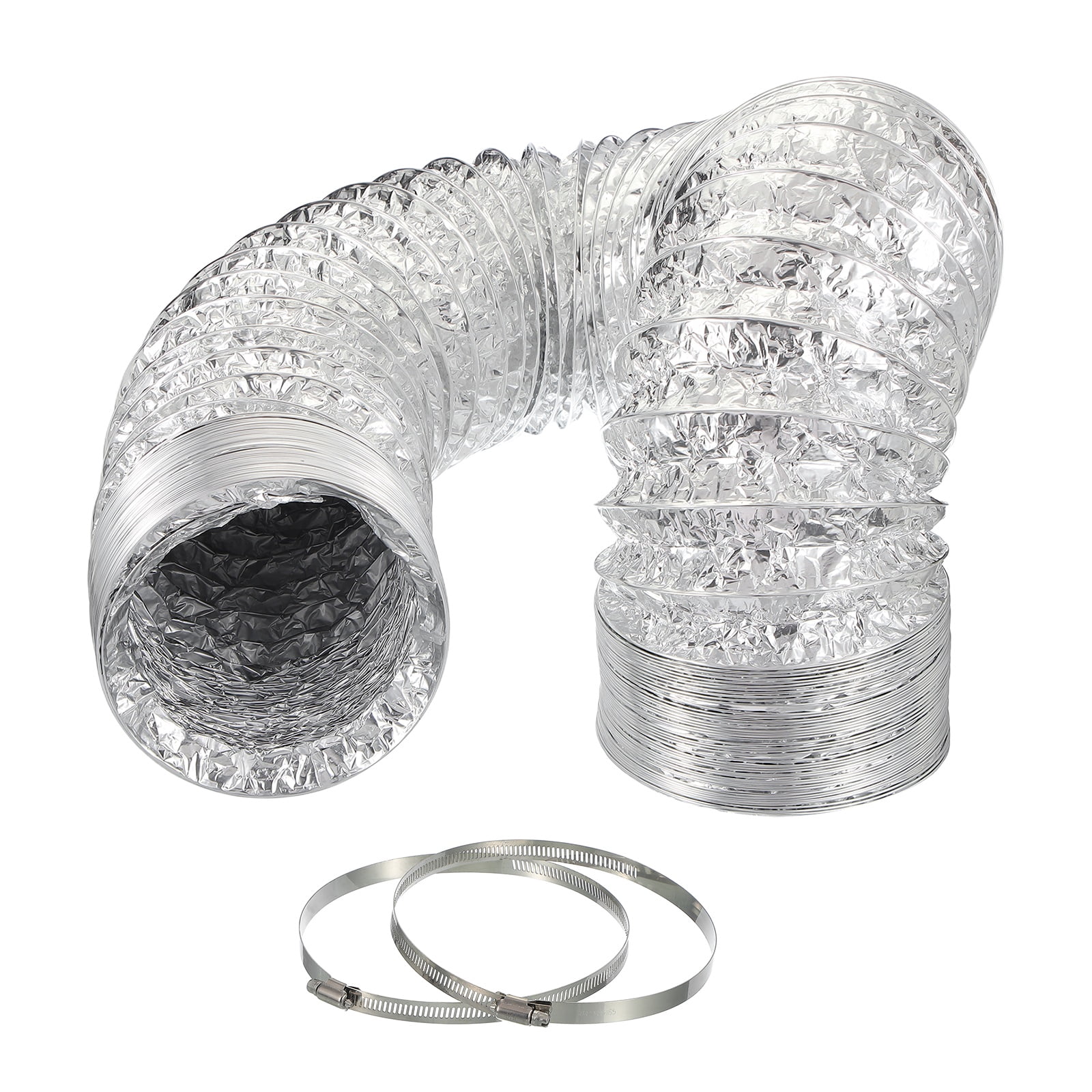 Uxcell 16Ft Dryer Vent Hose 6" Dia. Flexible Aluminum Ducting 2 Clamps Included, Silver