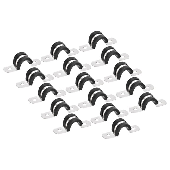 Uxcell 16Pack 1/2" Cable Clamp U Shape Stainless Steel Rubber Cushioned Pipe Strap