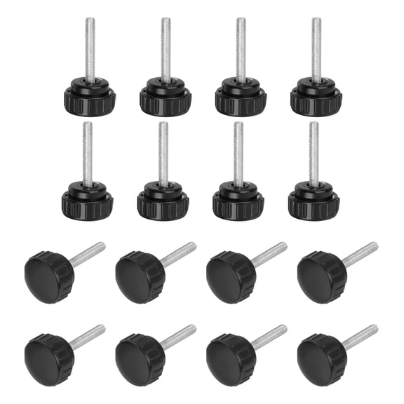 Uxcell 16Pack Round Knurled Thumb Screws, M5x30mm Carbon Steel Zinc Plated Thread Thumbscrew Clamping Knob Screw, Black