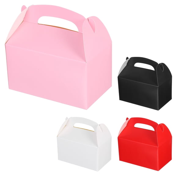 Uxcell 16Pcs 6"x4"x3" Gable Boxes with Handles Pink Red White Black