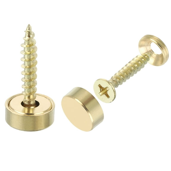 Uxcell 16Pcs Brass Decorative Screws with Caps, 12 mm Mirror Screws Cover Self-Tapping Screws for Furniture