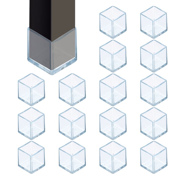 Uxcell 16Pcs Chair Leg Floor Protectors, 0.8 x 0.8 Inch Clear Chair Leg Caps, Square Transparent Furniture Foot Covers
