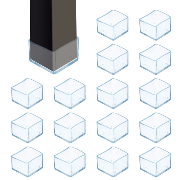 Uxcell 16Pcs Chair Leg Floor Protectors, 1.4 x 1.4 Inch Clear Chair Leg Caps, Square Transparent Furniture Foot Covers