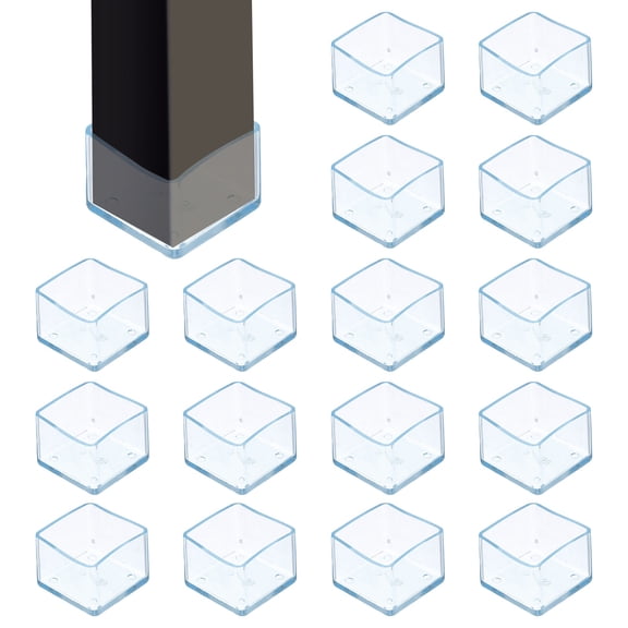 Uxcell 16Pcs Chair Leg Floor Protectors, 1.5 x 1.5 Inch Clear Chair Leg Caps, Square Transparent Furniture Foot Covers