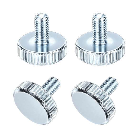 Uxcell 16Pcs M8x16mm Knurled Thumb Screws, Carbon Steel Flat Head Knurled Thumbscrews Fully Threaded Grip Knobs Metal Hand Tighten Bolts-Machine Fastener Equipment, Blue Toned Silver