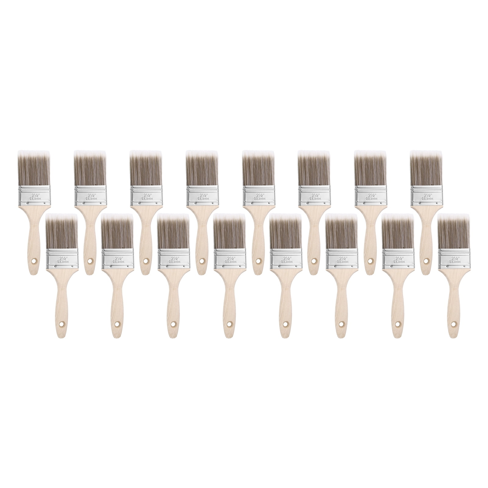 Uxcell 16Pcs Paint Brushes 2.5" Flat Paint and Chip Brushes for DIY Paint Flat Art Deck Wall Trim, Brown