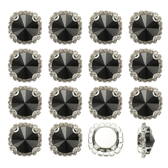 Uxcell 16Pcs Rhinestone Buttons, Flatback Sew on Rhinestones for Crafts, Black