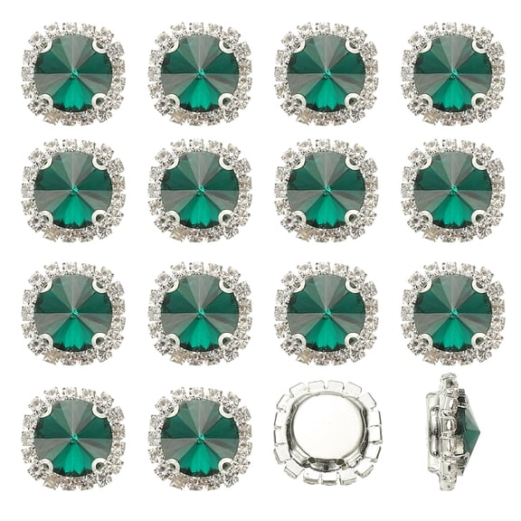 Uxcell 16Pcs Rhinestone Buttons, Flatback Sew on Rhinestones for Crafts, Malachite Green