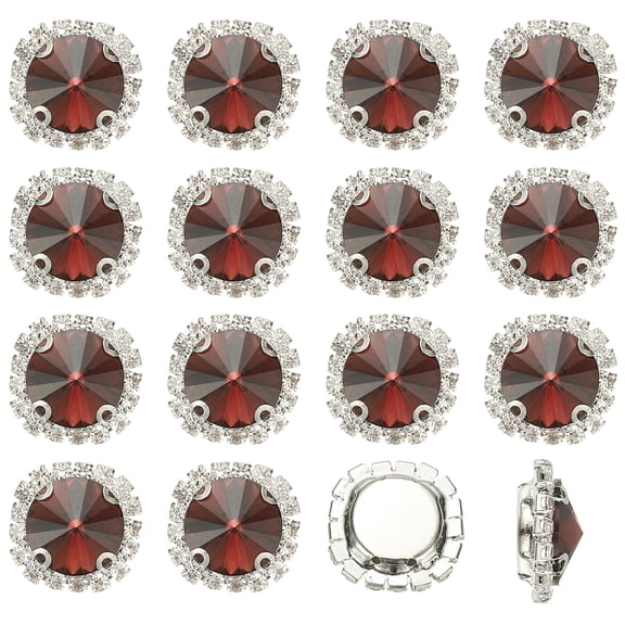 Uxcell 16Pcs Rhinestone Buttons, Flatback Sew on Rhinestones for Crafts, Wine Red