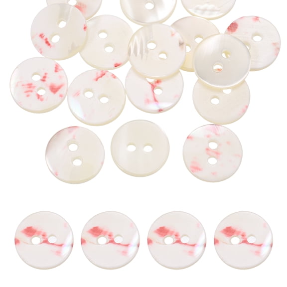 Uxcell 16Pcs Round Natural Shell Buttons,12.5mm 2 Holes Mother of Pearl Craft Seashell Sewing Buttons for Clothes Shirts Dresses Sewing DIY Craft Making, Beige Red