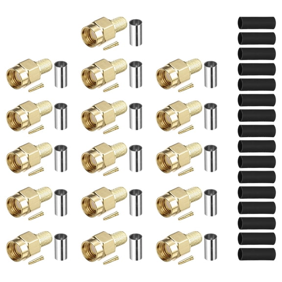 Uxcell 16Pcs SMA Crimp Connector Kit, Male Solder Crimp Adapter Connector RPSMA-J-3 for RG58 RG142 RG400 LMR195 Coaxial Cable