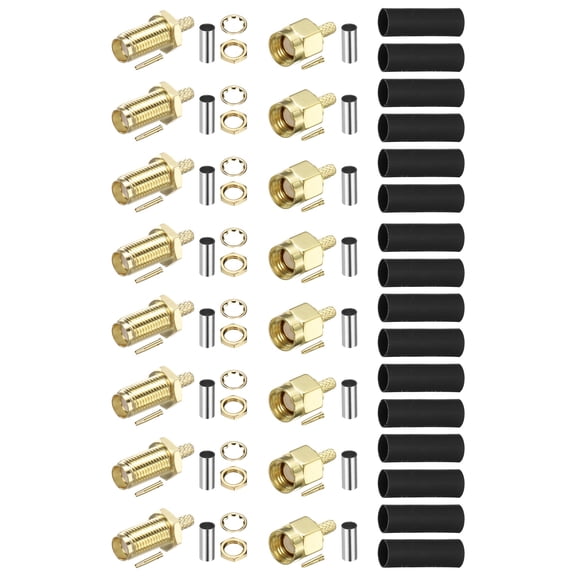 Uxcell 16Pcs SMA Crimp Connector Kit, SMA Male and Female Solder Crimp Adapter Connector Kit for RG316 RG174 RG188 RG188A LMR100 Coaxial Cable