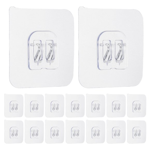 Uxcell 16Pcs Shower Caddy Adhesive Replacement, 2.4x2.4" Square No Drilling Shower Caddy Hook Waterproof Adhesive Wall Hooks for Bathroom Soap Holder Kitchen Racks, Clear 1 Hook