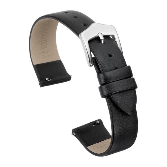 Uxcell 16mm Black Genuine Leather Watch Bands with Silver Buckle for Women