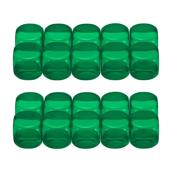 16 mm Clear Acrylic Dice Blank, 20 Pcs Standard Game Dice Rounded Corner for Board Games Teaching, Green