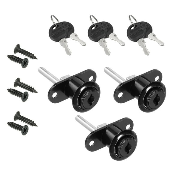 Uxcell 16mm Drawer Locks with Keys, 3 Pack Zinc Alloy Keyed Different Office Drawer Lock, Black