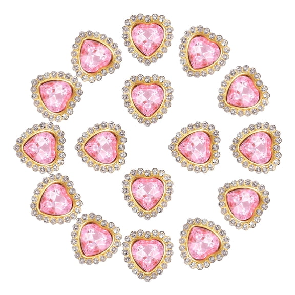 16mm Heart Sew on Rhinestones, 20 Pcs Rhinestone Sequin Embellishments Crystal Glass Metal Base for Bedazzling, Light Pink