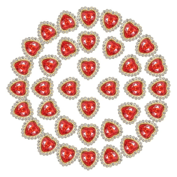 16mm Heart Sew on Rhinestones, 60 Pcs Rhinestone Sequin Embellishments Crystal Glass Metal Base for Bedazzling, Bright Red