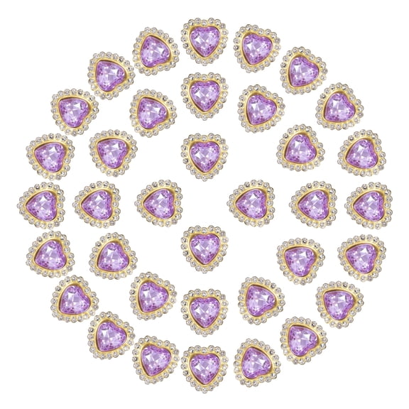 16mm Heart Sew on Rhinestones, 60 Pcs Rhinestone Sequin Embellishments Crystal Glass Metal Base for Bedazzling, Purple