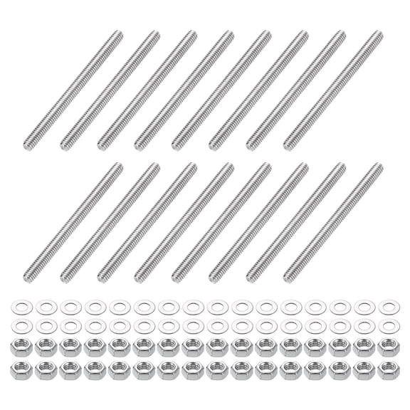 Uxcell 16pack Fully Threaded Rod, M4 x 50mm 201 Stainless Steel Right Hand Threads Rods with Nuts and Flat Washer Fully Studding Rod Bar for Clamps, Hangers and U-Bolts