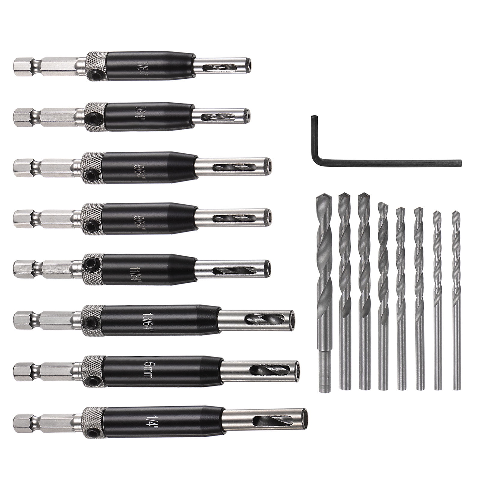 Uxcell 16packs Self Centering Drill Bit Set High Speed Steel Hex Shank Woodworking Bits