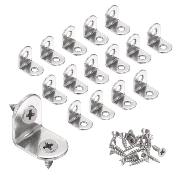 Uxcell 16pcs 0.8" x 0.8" x 0.06" L-Shaped Corner Bracket Stainless Steel with 32 Screw