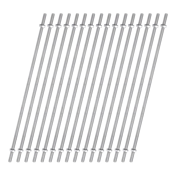 Uxcell 16pcs 8/32 Inch M4 Threaded Rods with Hex Nuts 14 Inch 304 Stainless Steel Rod, Silver