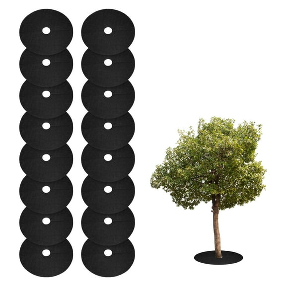 Uxcell 16pcs Tree Mulch Ring 10.6 Inch Non-Woven Round Tree Protector Weed Barrier Mat Plant Cover Rings for Weed Grass Control Root Protection, Black