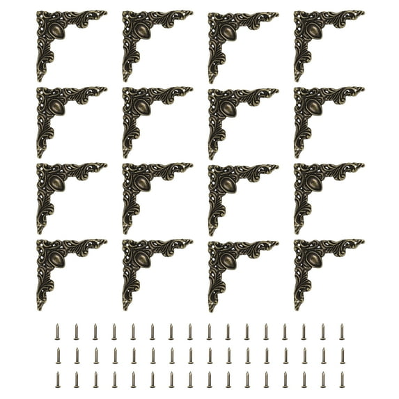 Uxcell 16pcs Vintage Flat Corners Bracket with Screw for Box Cupboards Furniture, Bronze