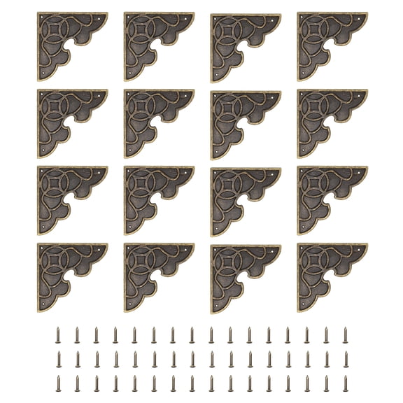 Uxcell 16pcs Vintage Flat Corners Bracket with Screws for Box Cupboard Furniture, Bronze