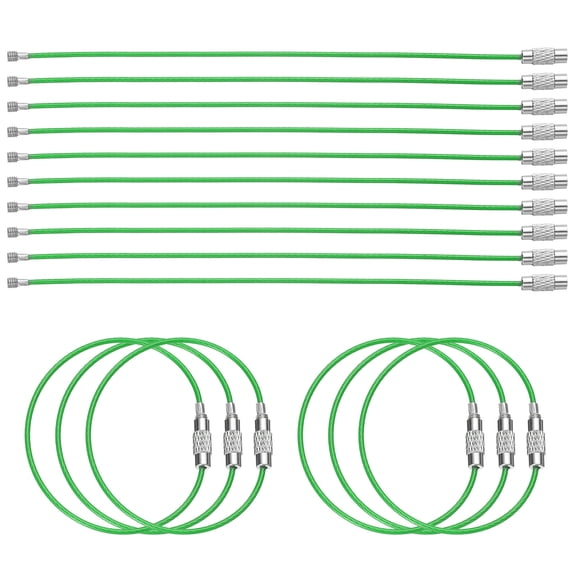 Uxcell 16pcs Wire Keychain Cable 6" Plastic Coated 1.5mm Stainless Steel Key Ring Cable Loop Rings Green